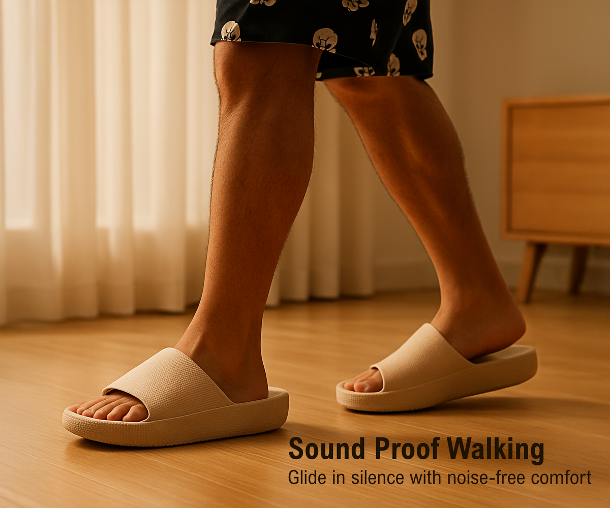 CloudFoam Pillow Slippers for Men Non Slip Quick Drying Shower Slides Bathroom Sandals HA8201 Beige