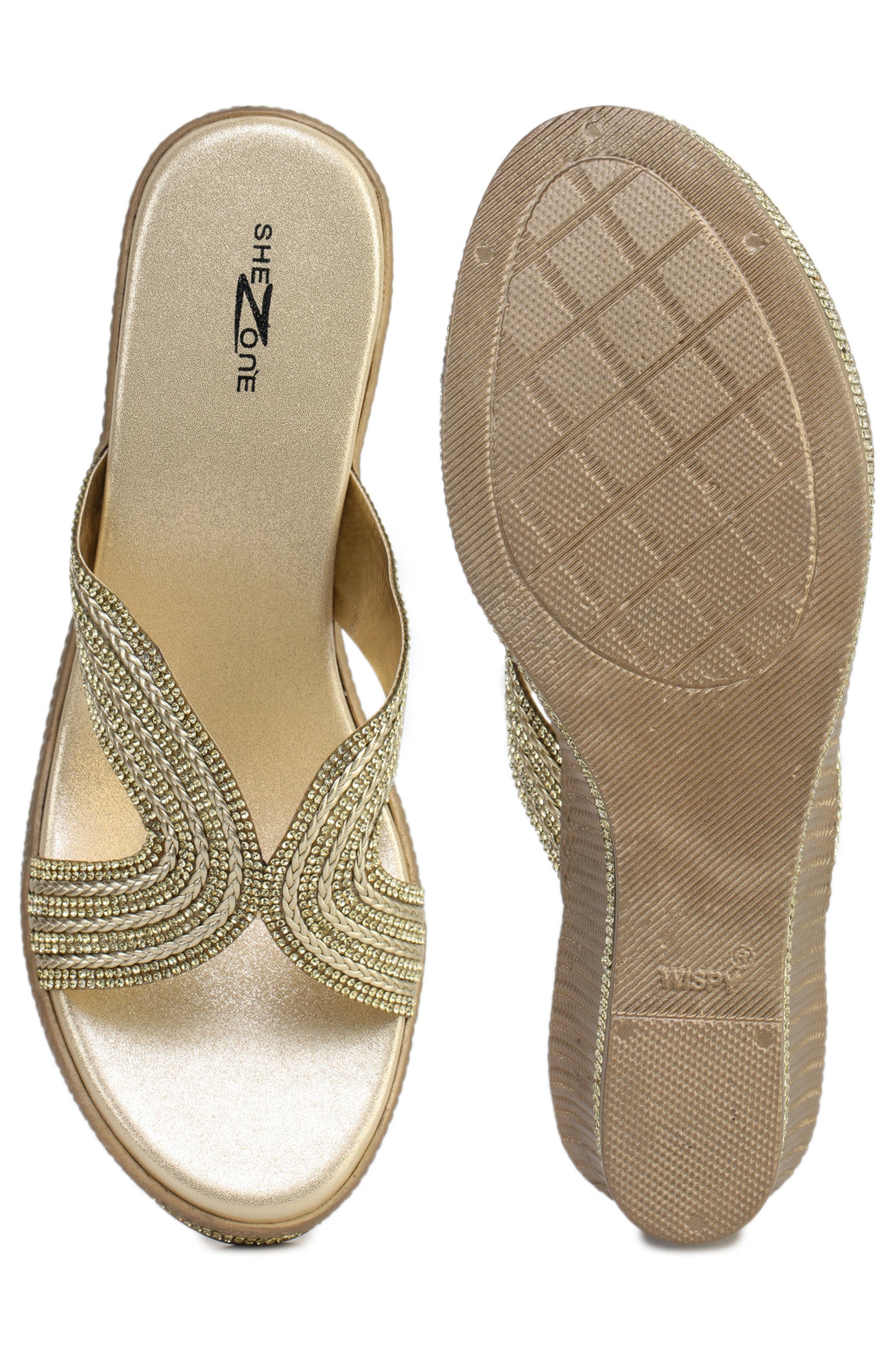 Gold Casual Wedge Open Back 3 inches Wedge Heels