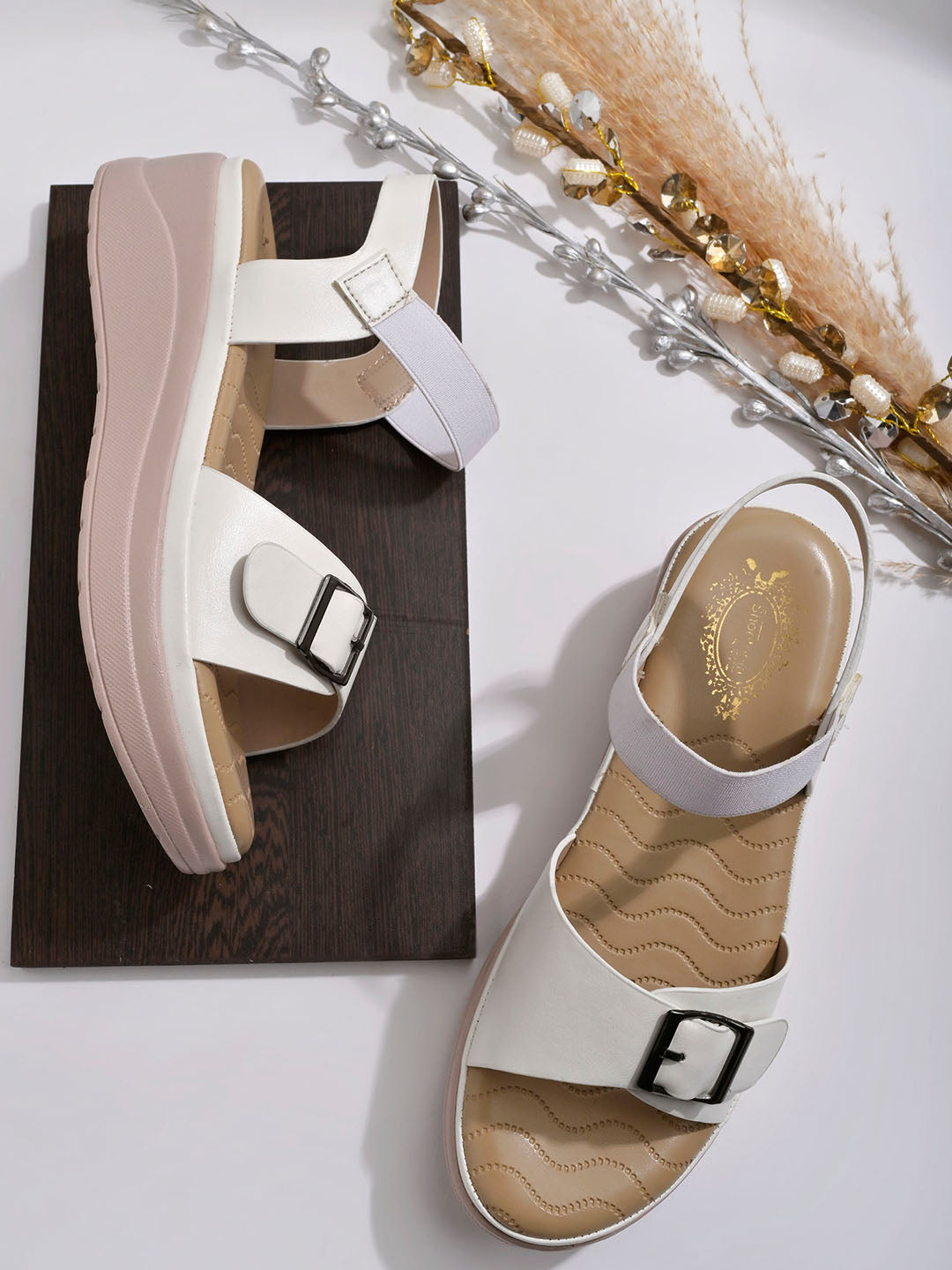 Shoetopia - Slingback White Platform Heels For Women & Girls