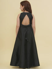 Silk Woven Sleeveless Ethnic Motifs Fit And Flare Ethnic Dress - Black