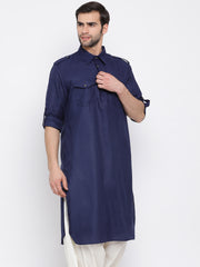 Vastramay - Men's Blue Cotton Blend Pathani Kurta