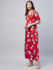 Girls Blue Polyester Crepe Floral Hi-Lo Dress