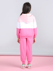 Girls Pink & White Color Blocked Tracksuit