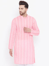 Vastramay - Men's Pink and White Cotton Kurta