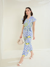Women's Blue Rayon Porcelain Printed Jumpsuit