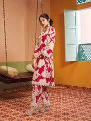 Pink & Beige Colour Floral Printed Kurta set