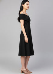 Off-Shoulder Scuba Fit & Flare Dress