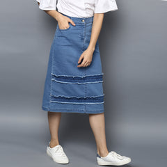 Women's Denim Distressed Strip Skirt