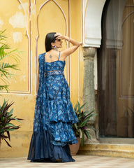 Midnight Blue Ruffle Saree with Blouse