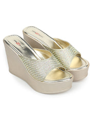 صندل كاجوال أنيق بكعب إسفين 5 بوصات، مفتوح من الخلف، مقدمة دائرية