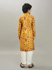 Bittu By Bhama - Boys yellow & red kurta with a white pajama