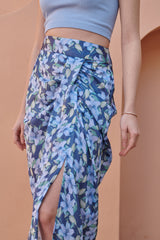 Space Blue Front Panel Satin Skirt