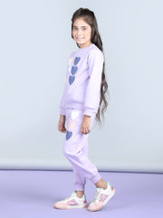 Girls Lavender Heart Printed Tracksuit