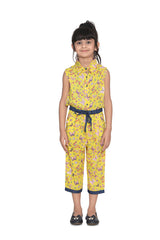 Girls Cotton Yellow Butterfly Capri Style Jumpsuit