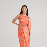 Bright Orange Slit Saree Set