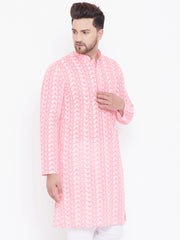 Vastramay - Men's Pink and White Cotton Kurta