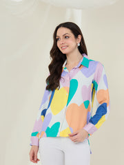 Women's Heart Print Rayon Shirt