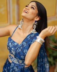 Midnight Blue Ruffle Saree with Blouse