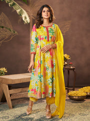Yellow Printed Anarkali Kurta Set