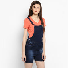Women's Stretchable Denim Washed effect Shorts Style Dungarees(inner not provided)