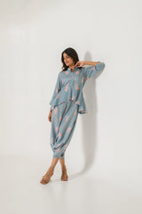 Aqua Blue Peplum Dhoti Jumpsuit