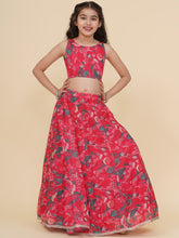 Girls Pink & Green Printed Choli Cape style Pink Ready to Wear Lehenga.
