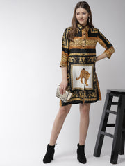 Women's Satin Printed Tiger Print Shirt Dress