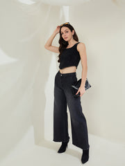 Women's Black Denim Corset Style Crop Top