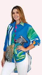 Stunning Fusion Of Bold Zebra Stripes And Tropical Leaf Prints Shirt