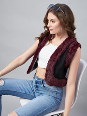 Women's Denim and Fur Trim Bolero Crop Shrug