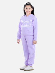 Girls Lavender Home S'Cool Printed Hooded Track Suit Set