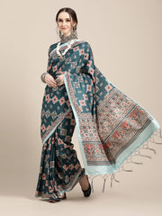 Women's Satin Silk Printed Designer Saree With Blouse Piece