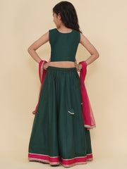 Boho Design Girls Pink Embroidered Choli Green Ready to Wear Lehenga With Dupatta