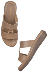 Casual Beige Open Toe Flats Round Toe Slip-On Flats