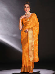 Women's Art Silk Yellow Printed Designer Saree With Blouse Piece
