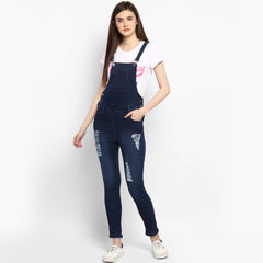 Women's Stretchable Denim Washed effect Capri Style Dungarees(inner not provided)