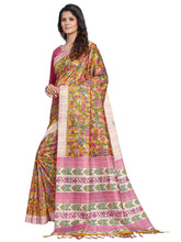 ساري نسائي من الحرير المانيبوري الأصفر مطبوع رقميًا بتصميم أنيق مع قطعة بلوزة