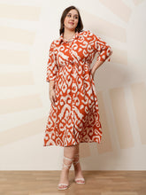 Women Printed Shirt Collar A-Line Midi Dress