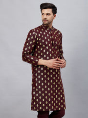 Vastramay - Men's Wine Dupion Silk Kurta