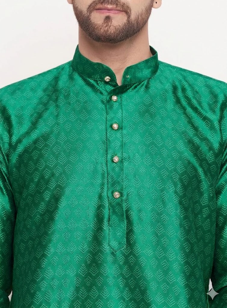 Vastramay - Men's Green Silk Blend Kurta Only