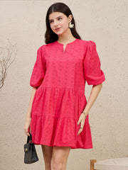 Zummer Pink Schiffli Drop Waist Mini Dress