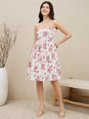 Zummer Maroon Floral Corset Fit & Flare Short Dress