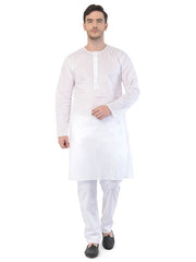 VASTRAMAY - Men's White Cotton Addi Kurta Pyjama Set