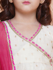 Silk blend Woven Sleeveless Woven Design Flared Kurta And Sharara With Dupatta Set - Offwhite