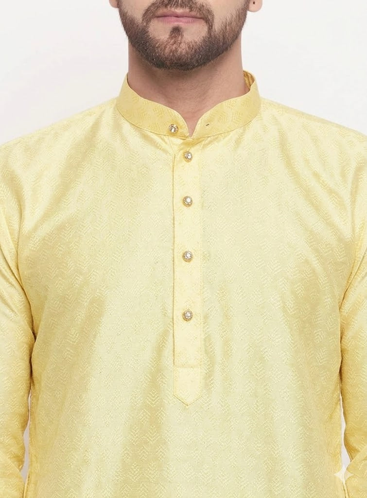 Vastramay - Men's Yellow Silk Blend Kurta Only