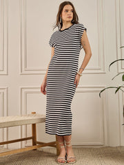 Zummer Black & White Striped Boxy Midi Dress