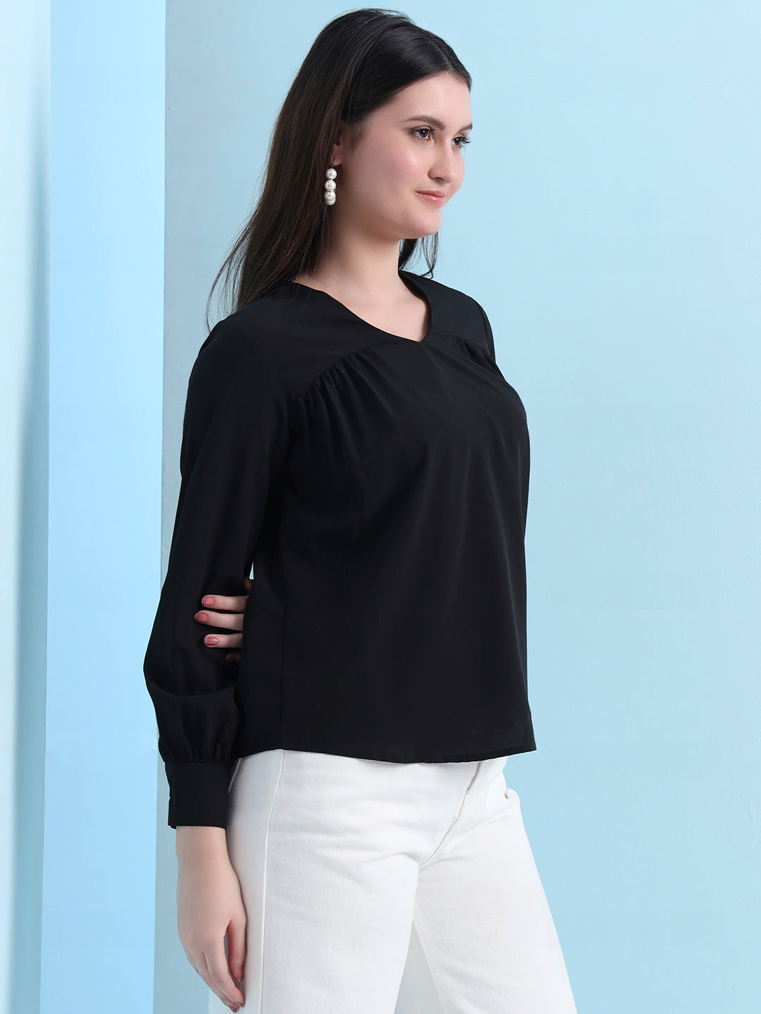 casual puff sleeves solid women top 5