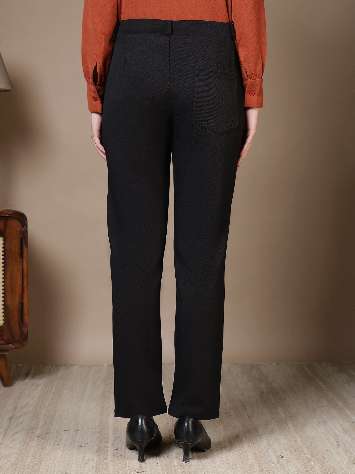 women high rise slim fit formal office wear trousers 1
