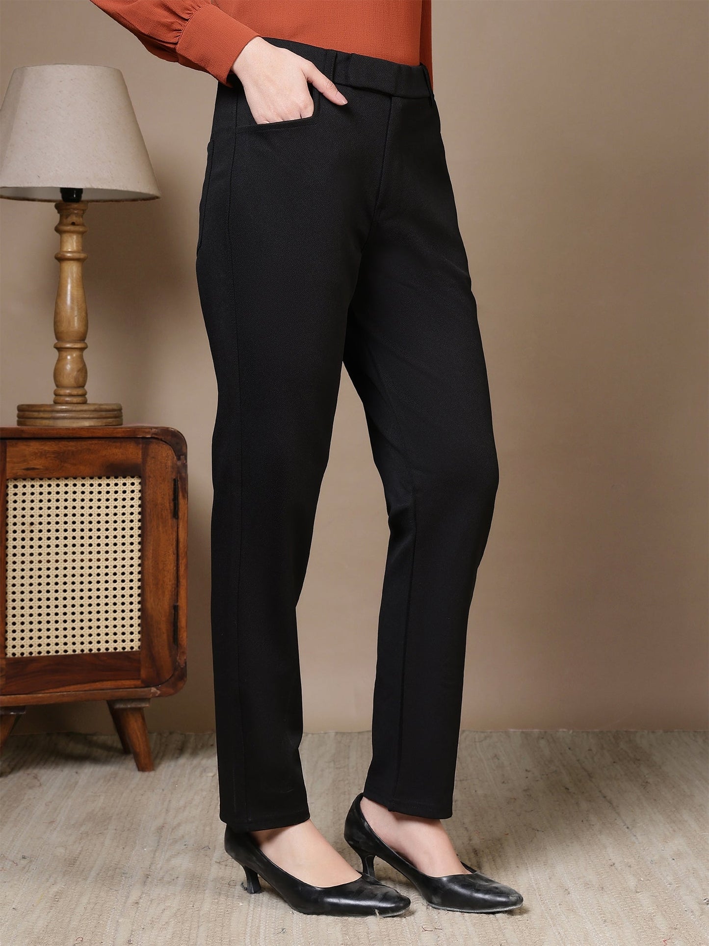 women high rise slim fit formal office wear trousers 1