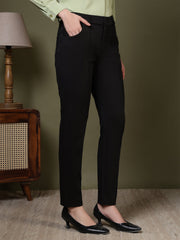 women straight fit formal trousers with front seam detailing